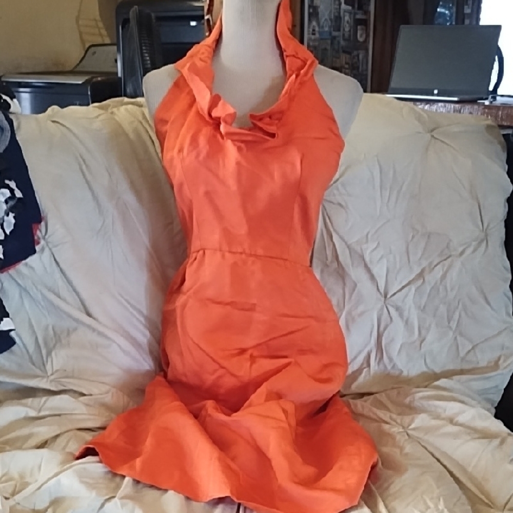 No Label Elegant Orange Halter Dress